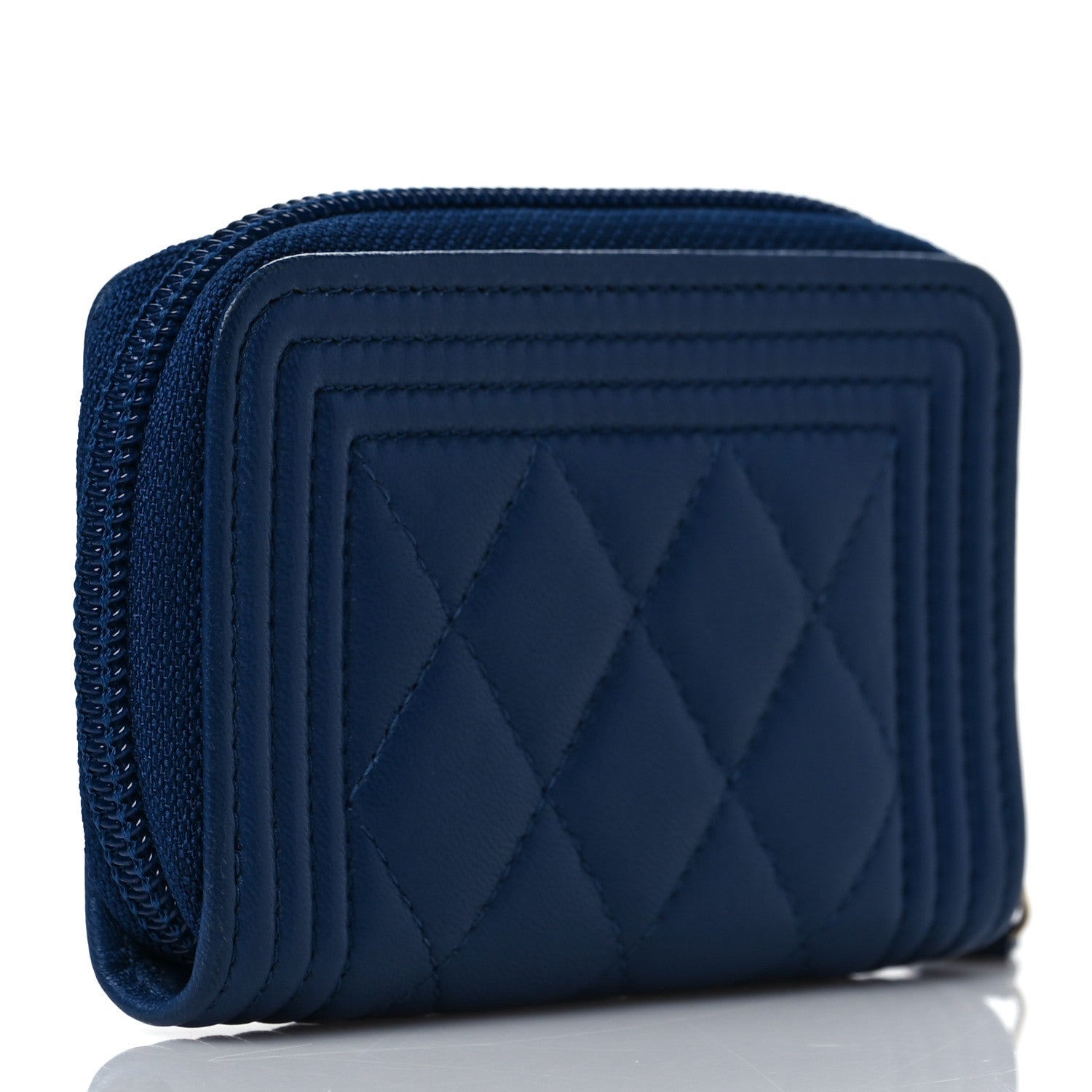 Chanel Lambskin Quilted Boy Zip Around Coin Purse Wallet Blue 3 of 8