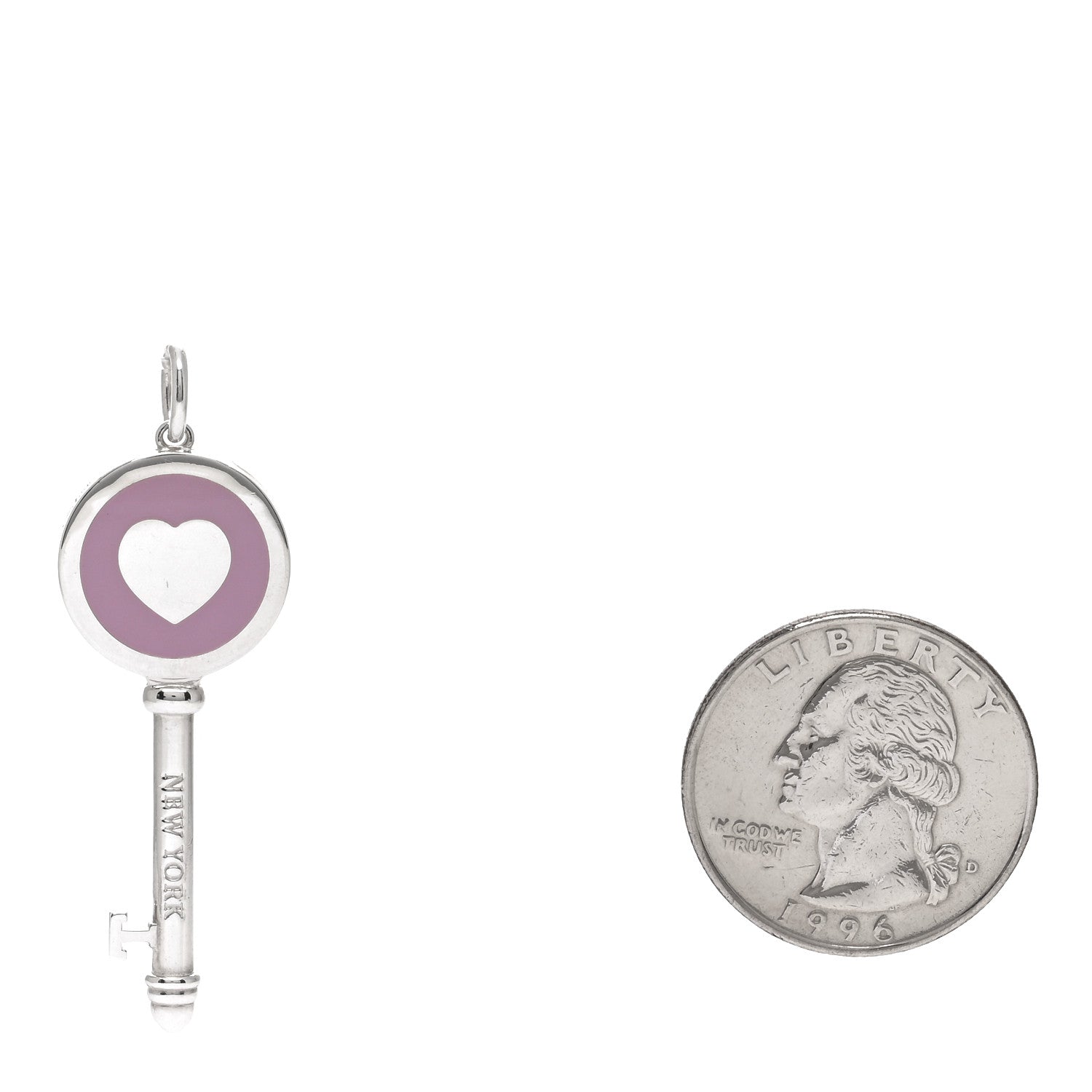 Tiffany Sterling Silver Enamel Keys Heart Key Pendant Lavender 2 of 3