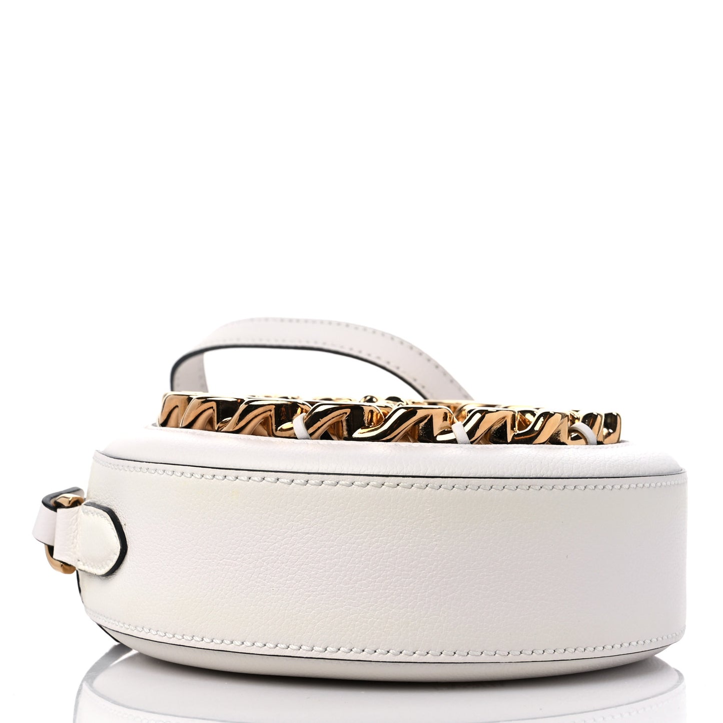 Calfskin Mini La Medusa Chain Round Crossbody Bag White