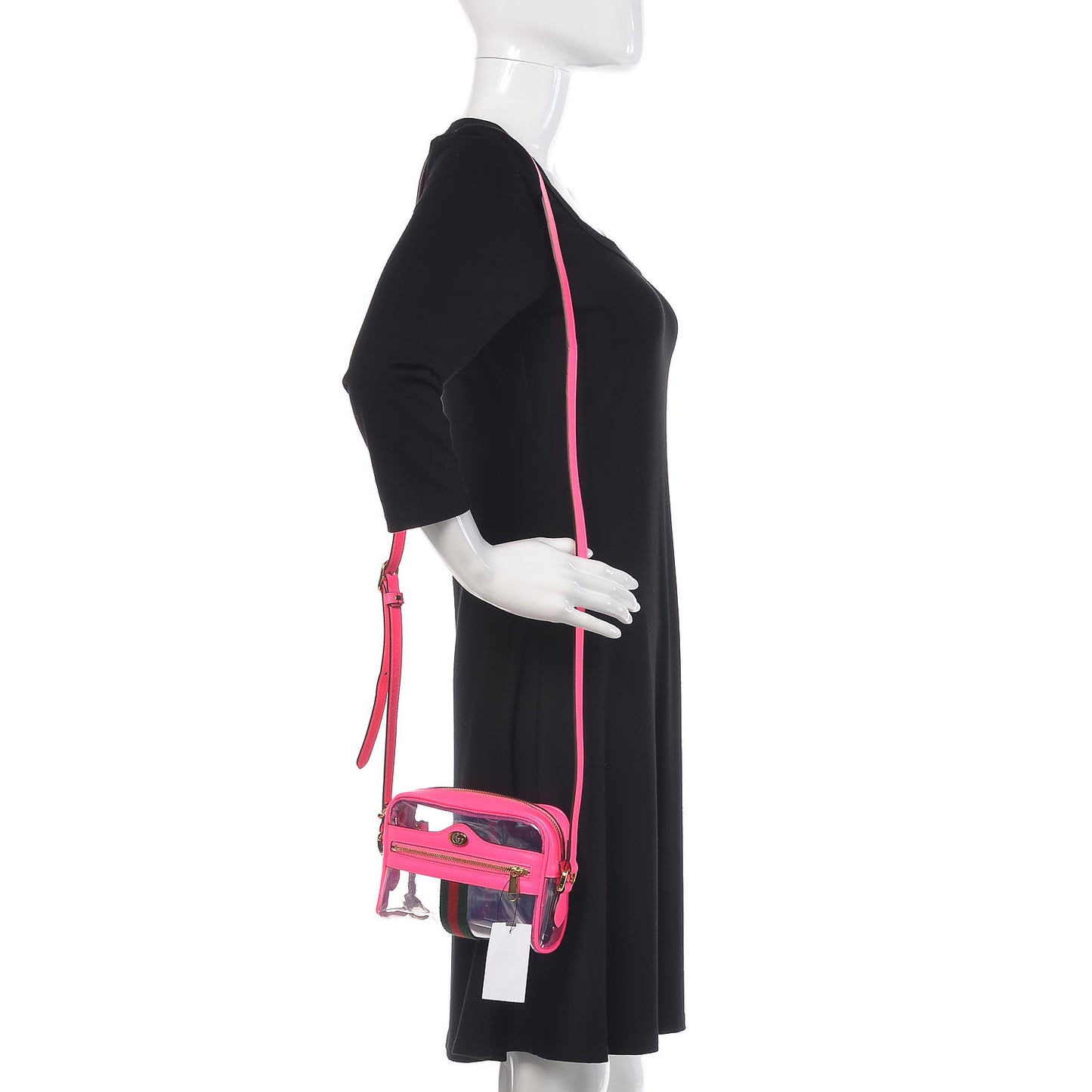 Vinyl Web Mini Ophidia Transparent Shoulder Bag Fluorescent Fuchsia