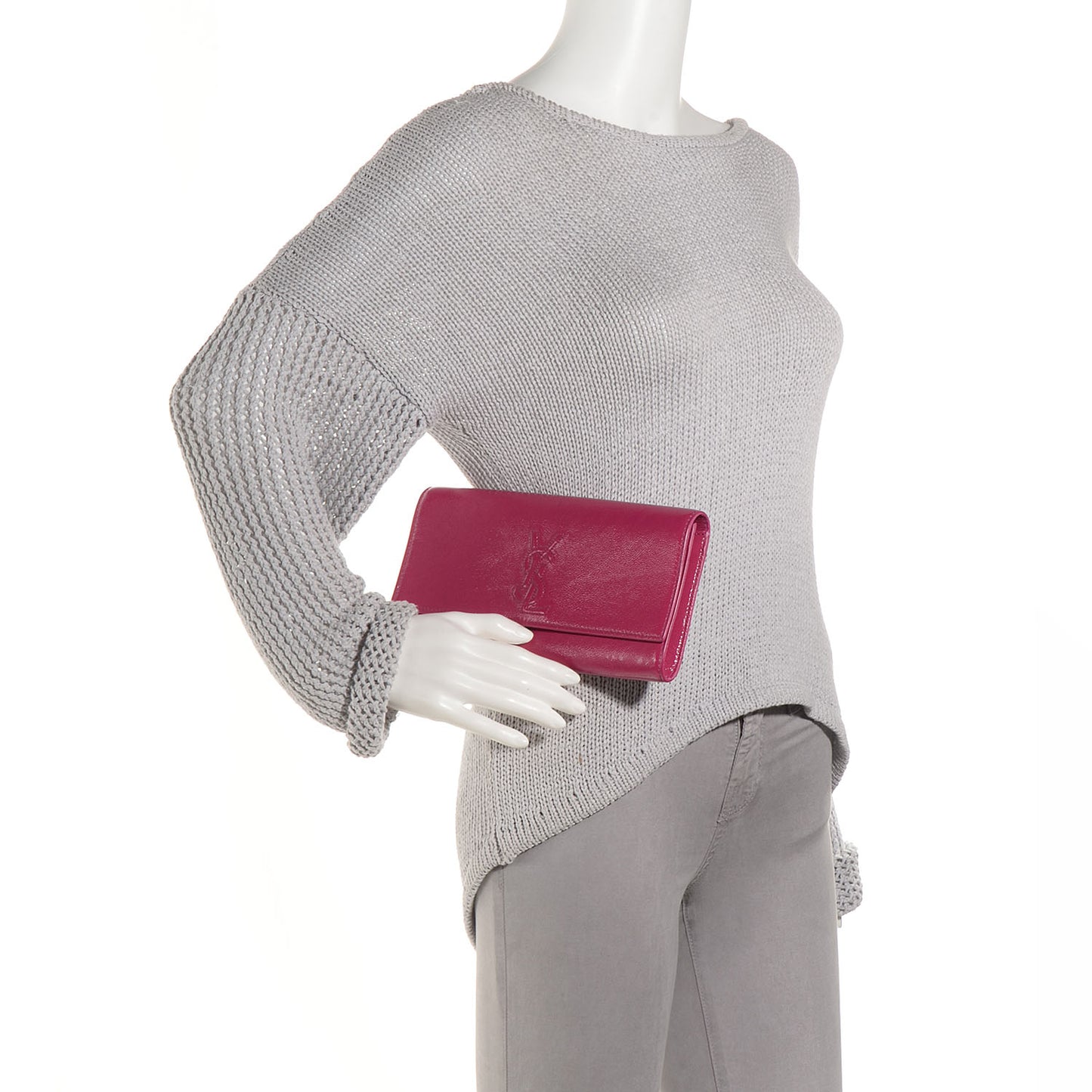 Textured Patent Small Belle de Jour Clutch Fuchsia