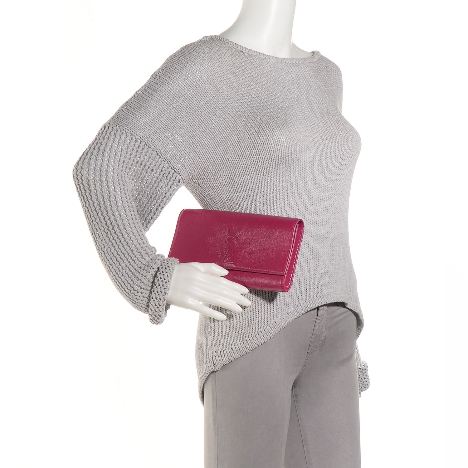 Saint Laurent Textured Patent Small Belle de Jour Clutch Fuchsia 2 of 7