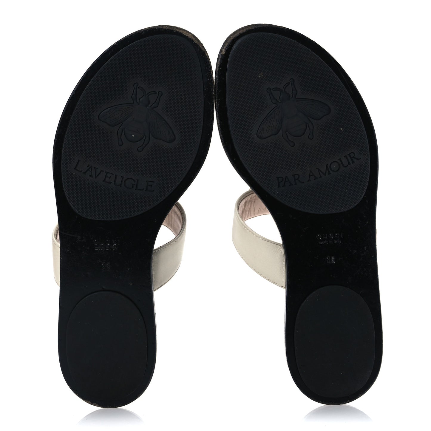 Calfskin GG Marmont Thong Sandals 38 Mystic White