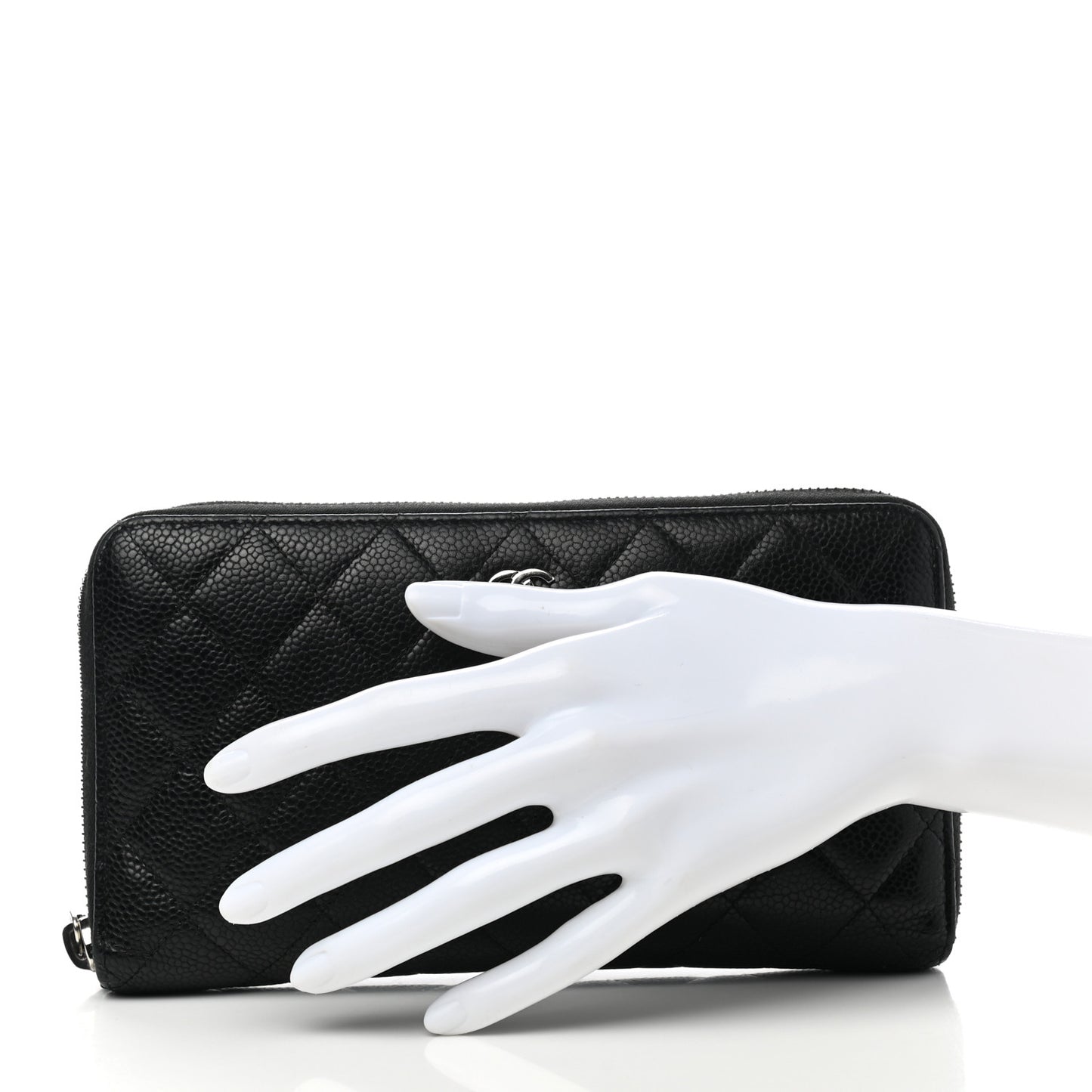 Caviar Quilted Large Zip Around Organizer Wallet Black