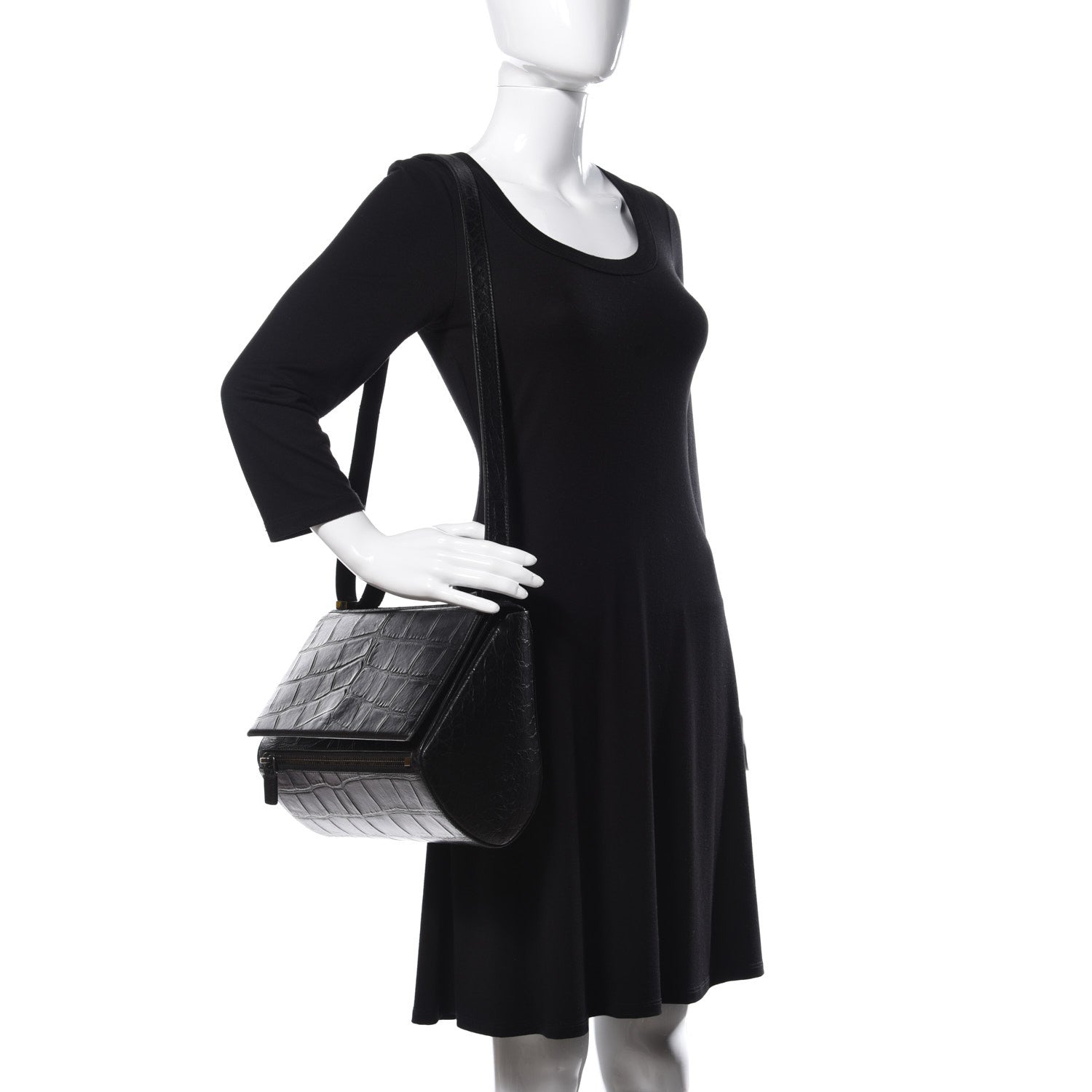 Givenchy Calfskin Crocodile Embossed Medium Pandora Box Crossbody Bag Black 2 of 28