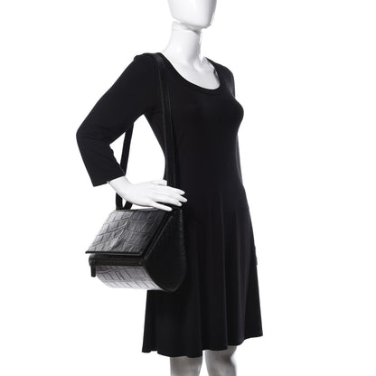 Givenchy Calfskin Crocodile Embossed Medium Pandora Box Crossbody Bag Black 2 of 28