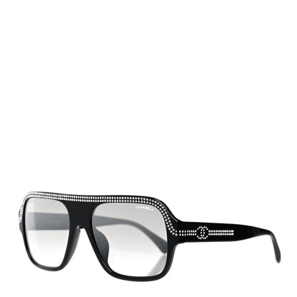 Chanel Crystal CC Shield Sunglasses 71432A Black Silver 1 of 7