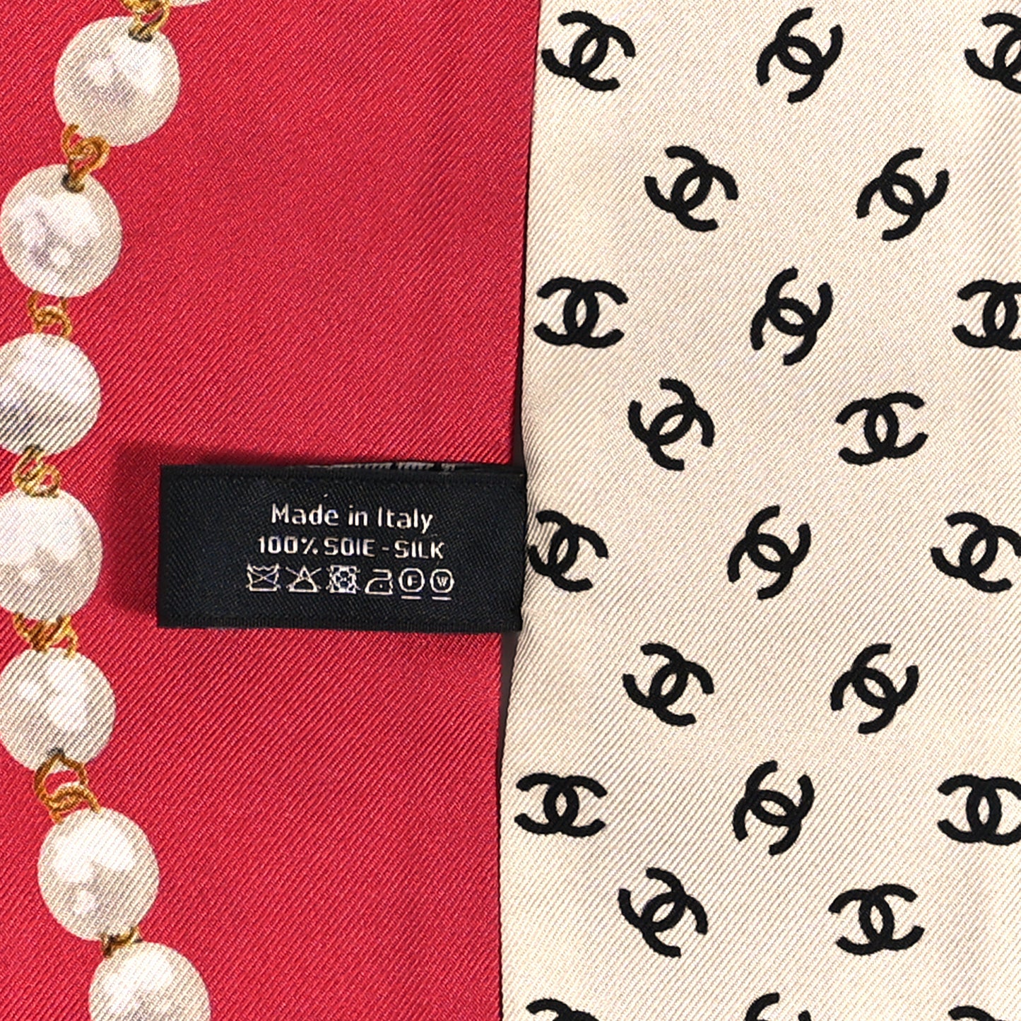 Silk Pearl CC Chain Slim Bandeau Scarf Red