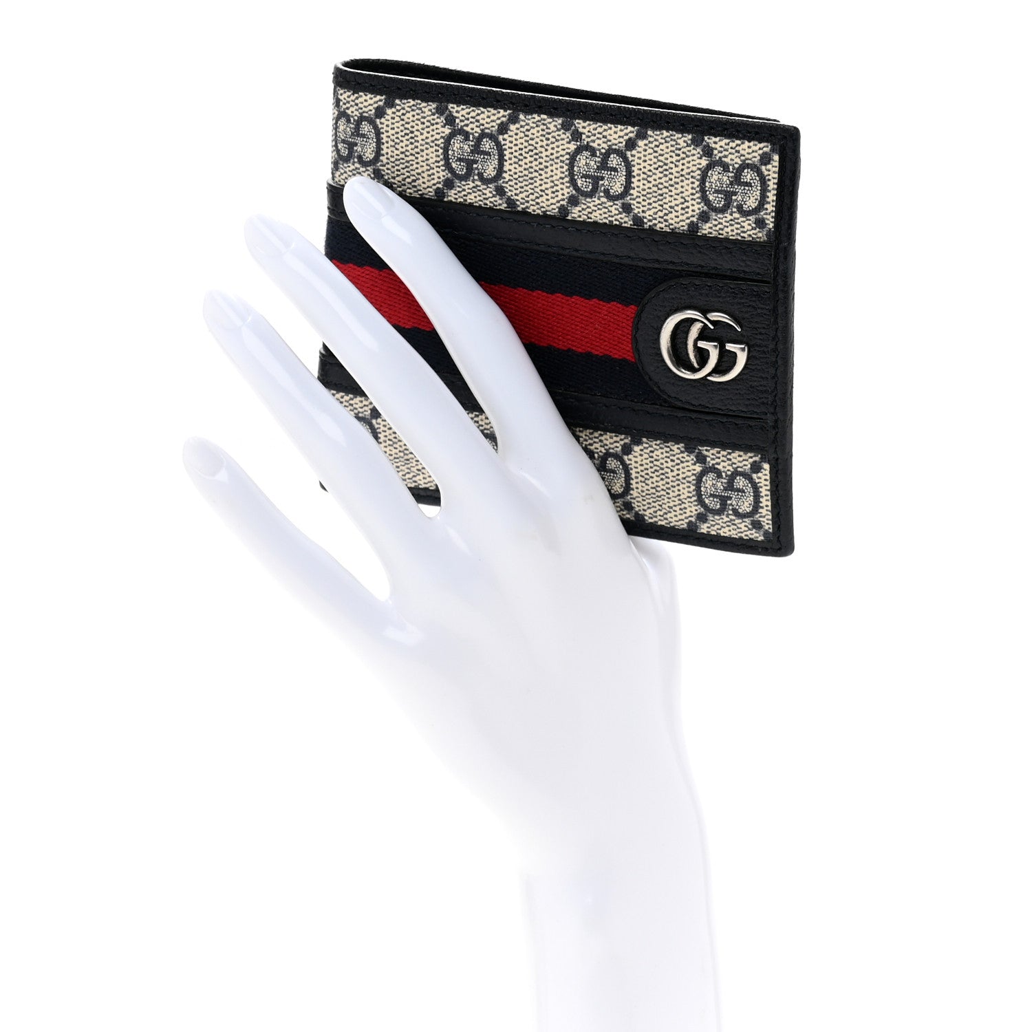 Gucci GG Supreme Monogram Web Mens Ophidia Bi-Fold Coin Wallet Beige Blue 2 of 10