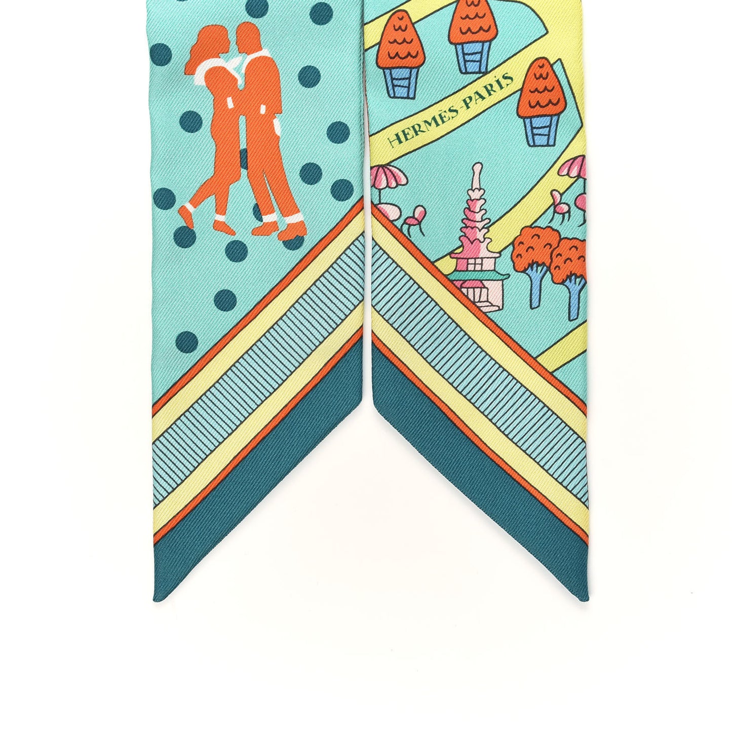 Silk Les Nouveaux Amoureux de Paris Twilly Vert D'eau Jaune Fluo Orange
