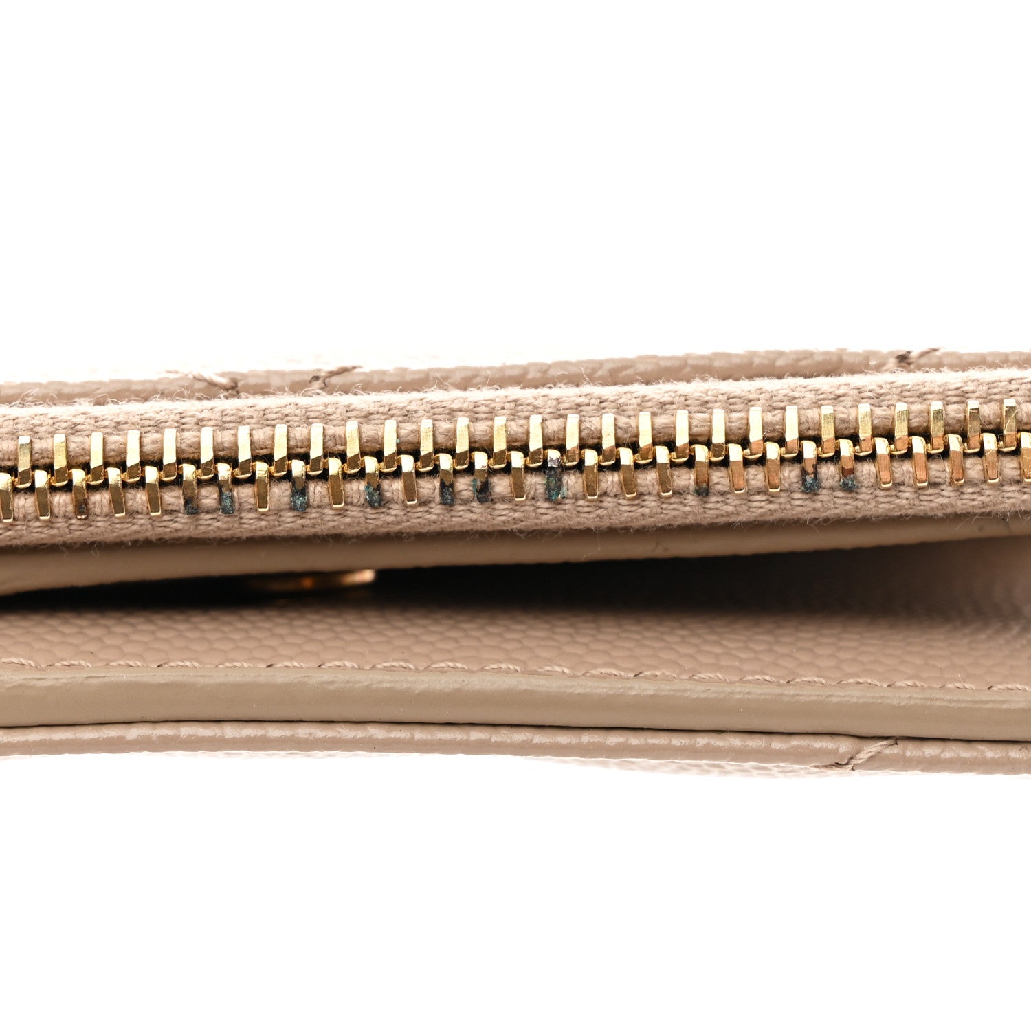 Saint Laurent Grain De Poudre Matelasse Chevron Monogram Zipped Two-Part Wallet Dark Beige 8 of 10