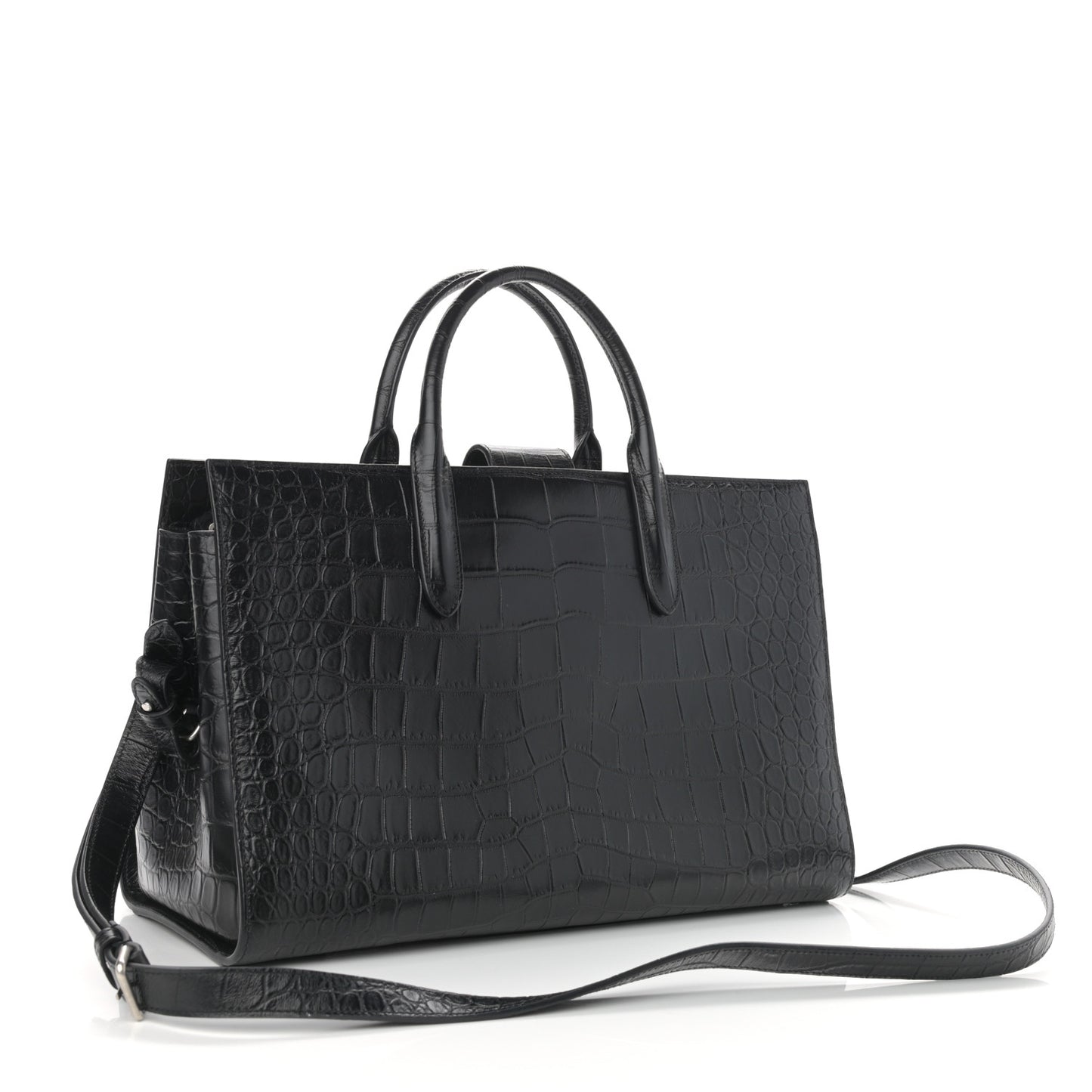 Calfskin Crocodile Embossed Large Jane Tote Bag Black