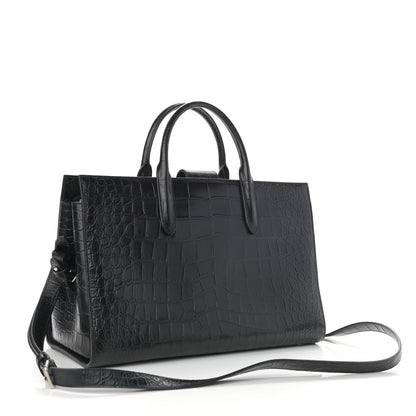 Saint Laurent Calfskin Crocodile Embossed Large Jane Tote Bag Black 3 of 10