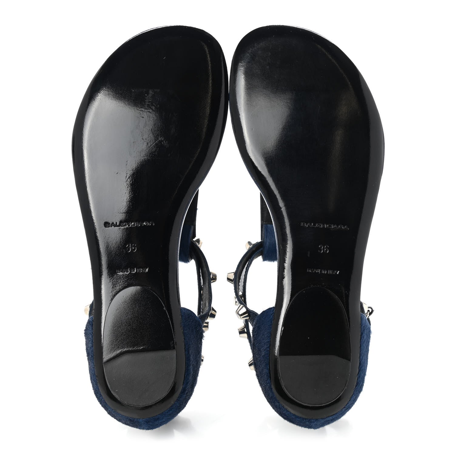Balenciaga Agneau Pony Hair Studded Thong Sandals 36 Blue 5 of 9