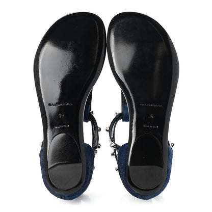 Balenciaga Agneau Pony Hair Studded Thong Sandals 36 Blue 5 of 9