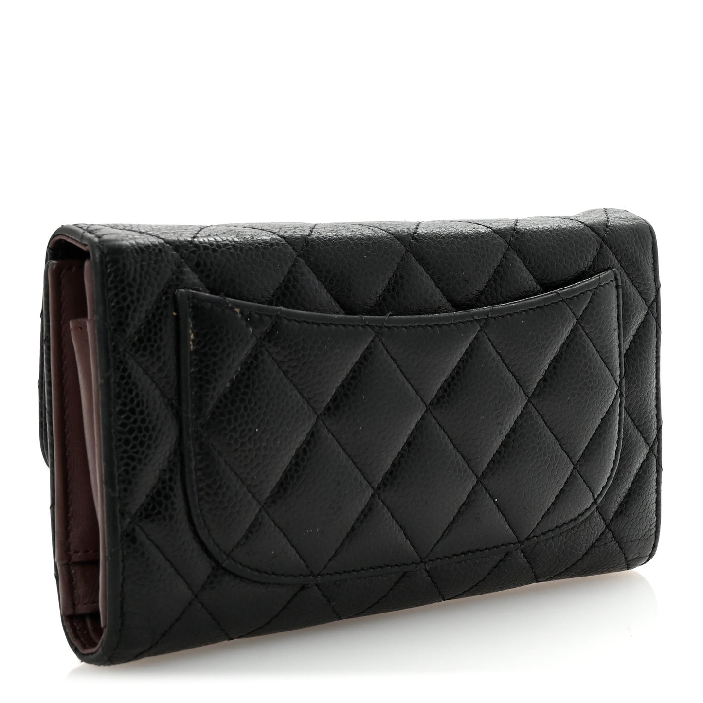 Caviar Quilted Long Flap Wallet Black