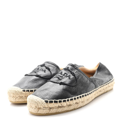 Prada Nappa Embroidered Logo 20mm Espadrilles 39 Black 4 of 9