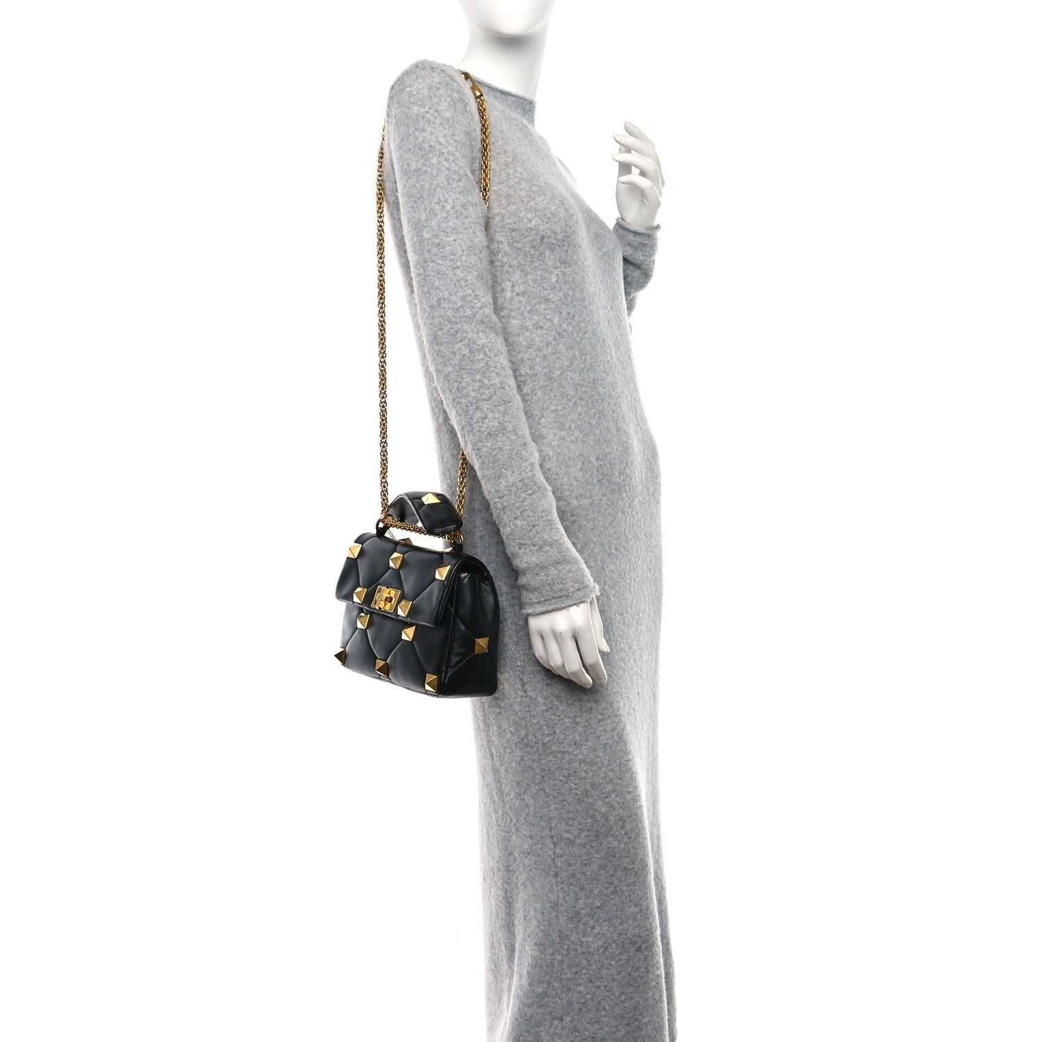 Valentino Garavani VALENTINO GARAVANI Nappa Medium Roman Stud Shoulder Bag Black 2 of 8