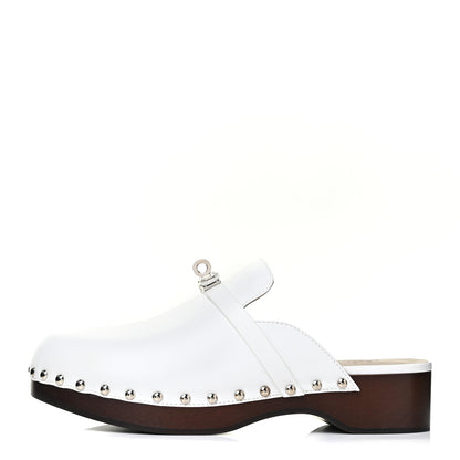 Hermes Calfskin Calya Mules 38 White 1 of 7