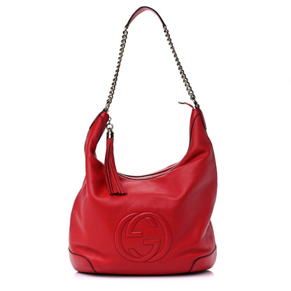 Gucci Pebbled Calfskin Medium Soho Chain Hobo Red 1 of 10
