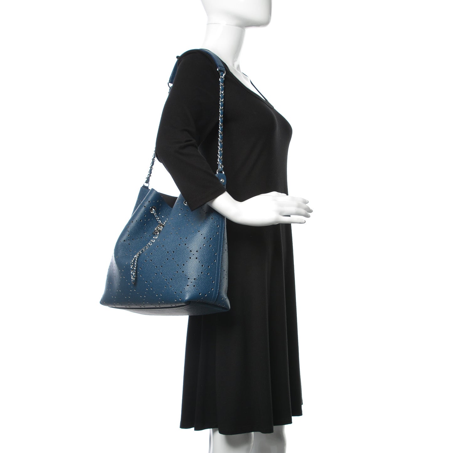 Caviar Perforated Large Drawstring CC Bag Blue