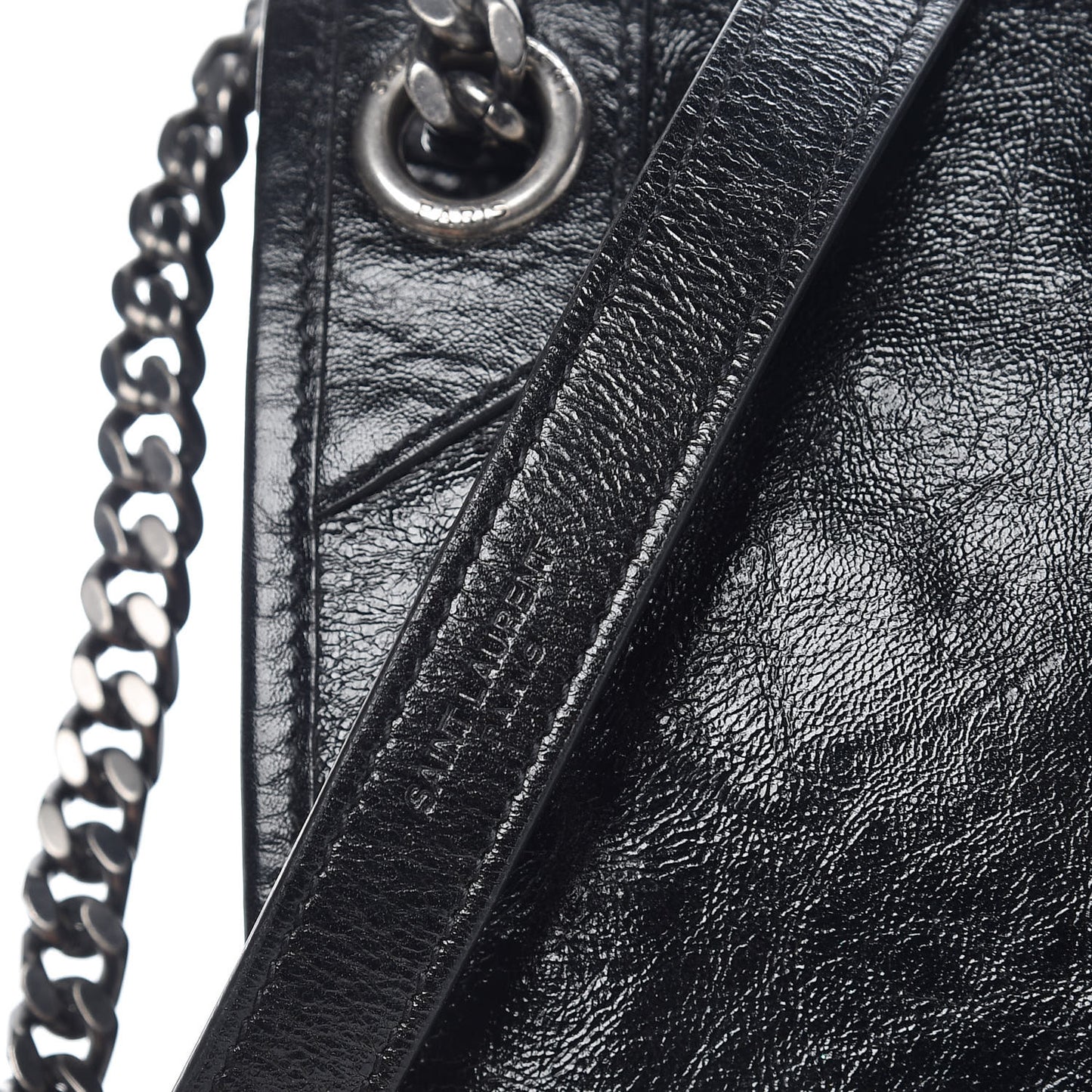 Crinkled Calfskin Matelasse Monogram Medium Niki Chain Satchel Black