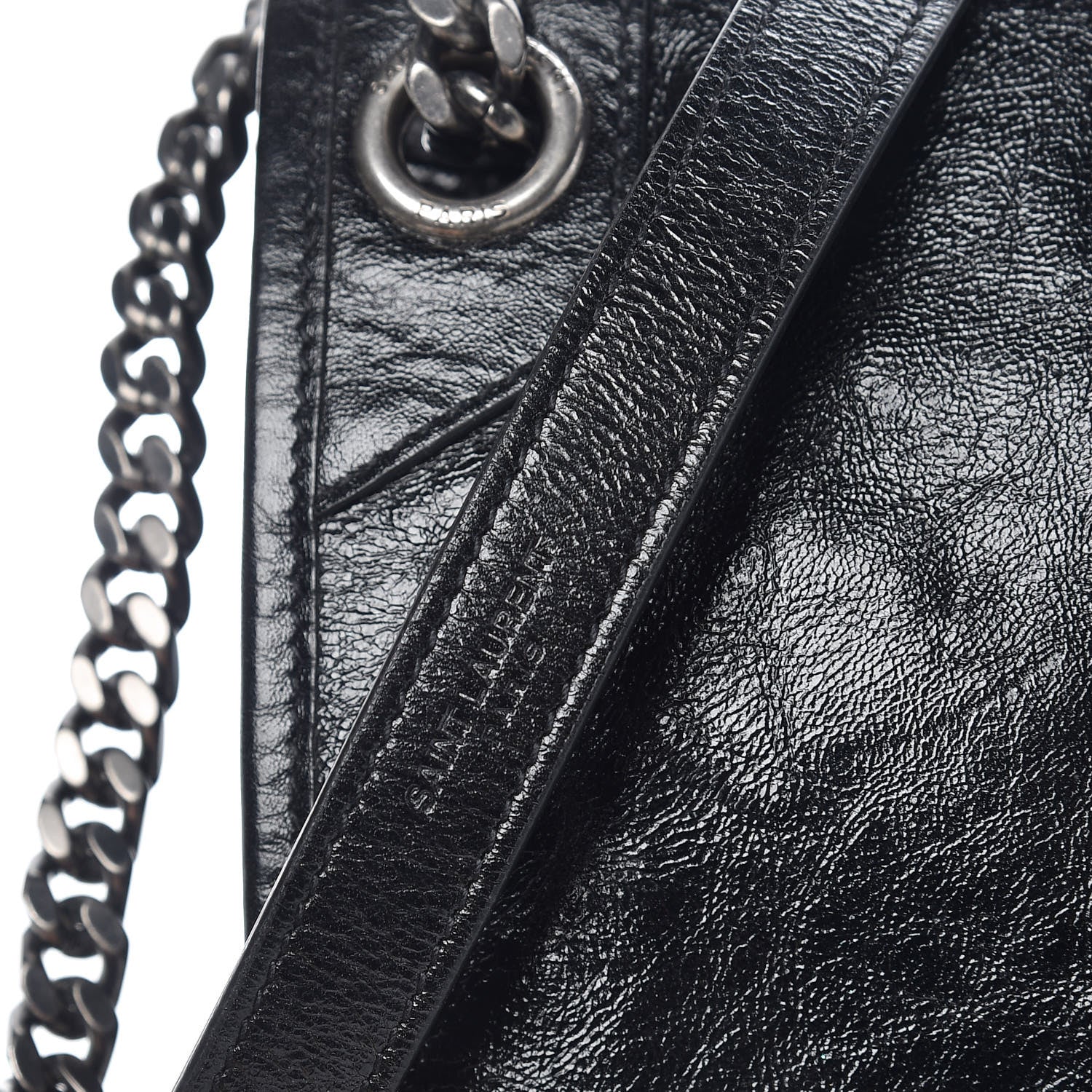 Saint Laurent Crinkled Calfskin Matelasse Monogram Medium Niki Chain Satchel Black 10 of 12