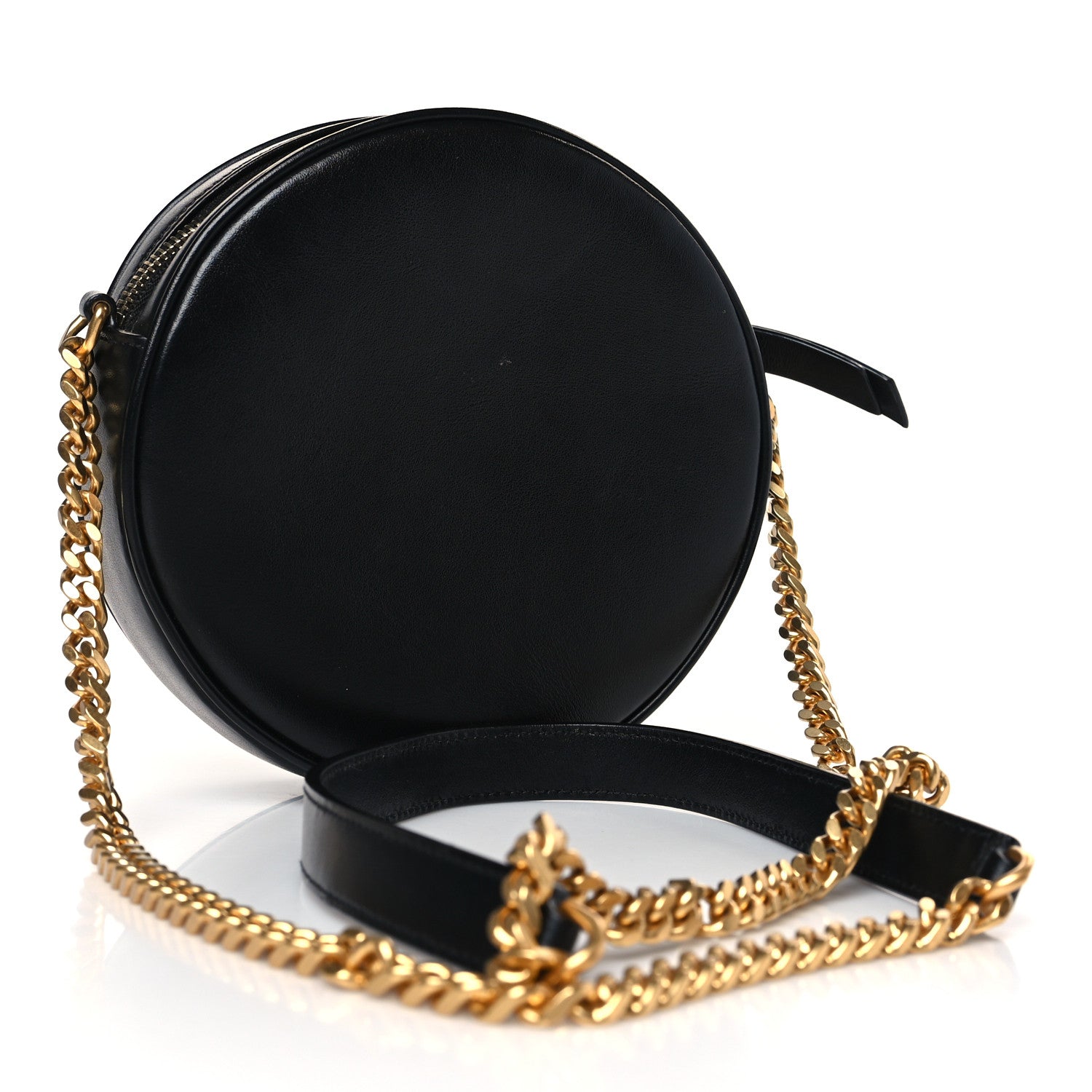 Saint Laurent Smooth Calfskin Suede Leopard Print Round Vinyle Camera Bag Black 3 of 10
