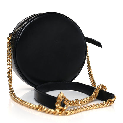 Saint Laurent Smooth Calfskin Suede Leopard Print Round Vinyle Camera Bag Black 3 of 10