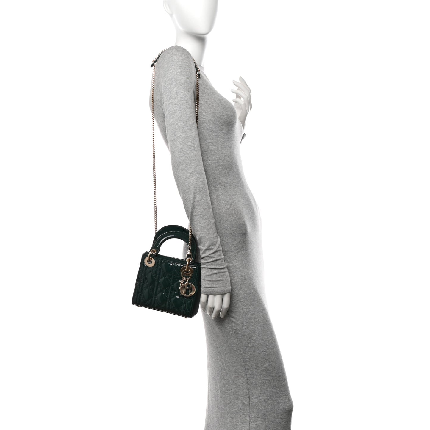 Patent Cannage Mini Lady Dior Pine Green