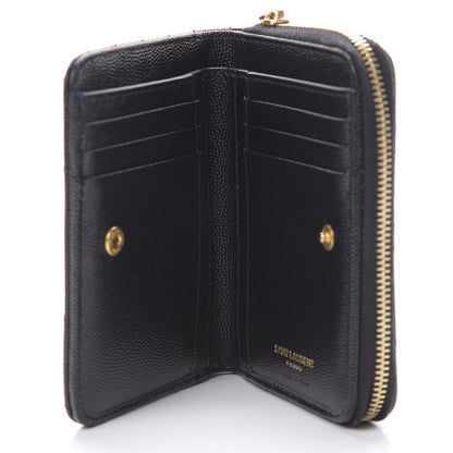 Saint Laurent Grain De Poudre Matelasse Chevron Monogram Compact Zip Around Wallet Black 6 of 8