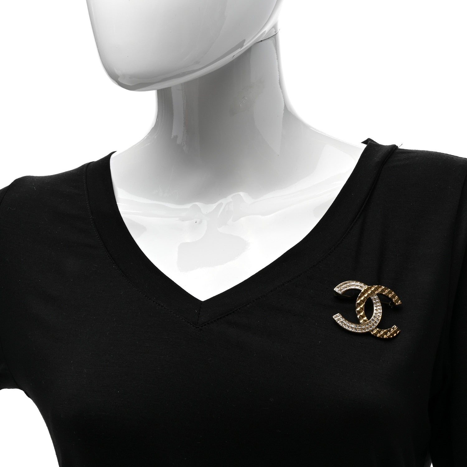 Chanel Crystal CC Mini Brooch Gold 2 of 4