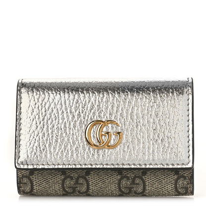 Gucci Metallic Calfskin GG Supreme Monogram GG Marmont 6 Key Holder Case Silver Beige Ebony 1 of 9