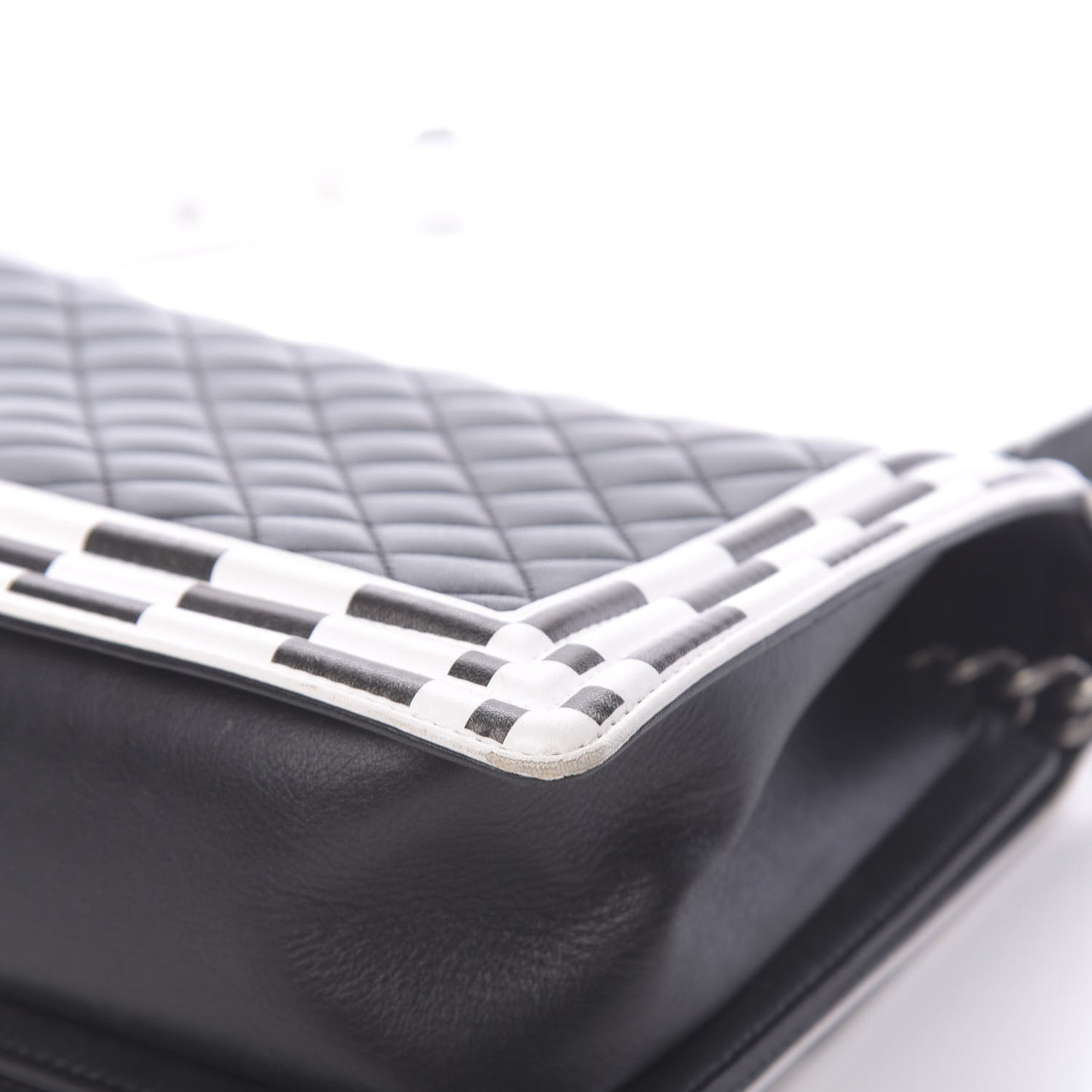 Calfskin Quilted Checkerboard Trim New Medium Boy Flap Black White