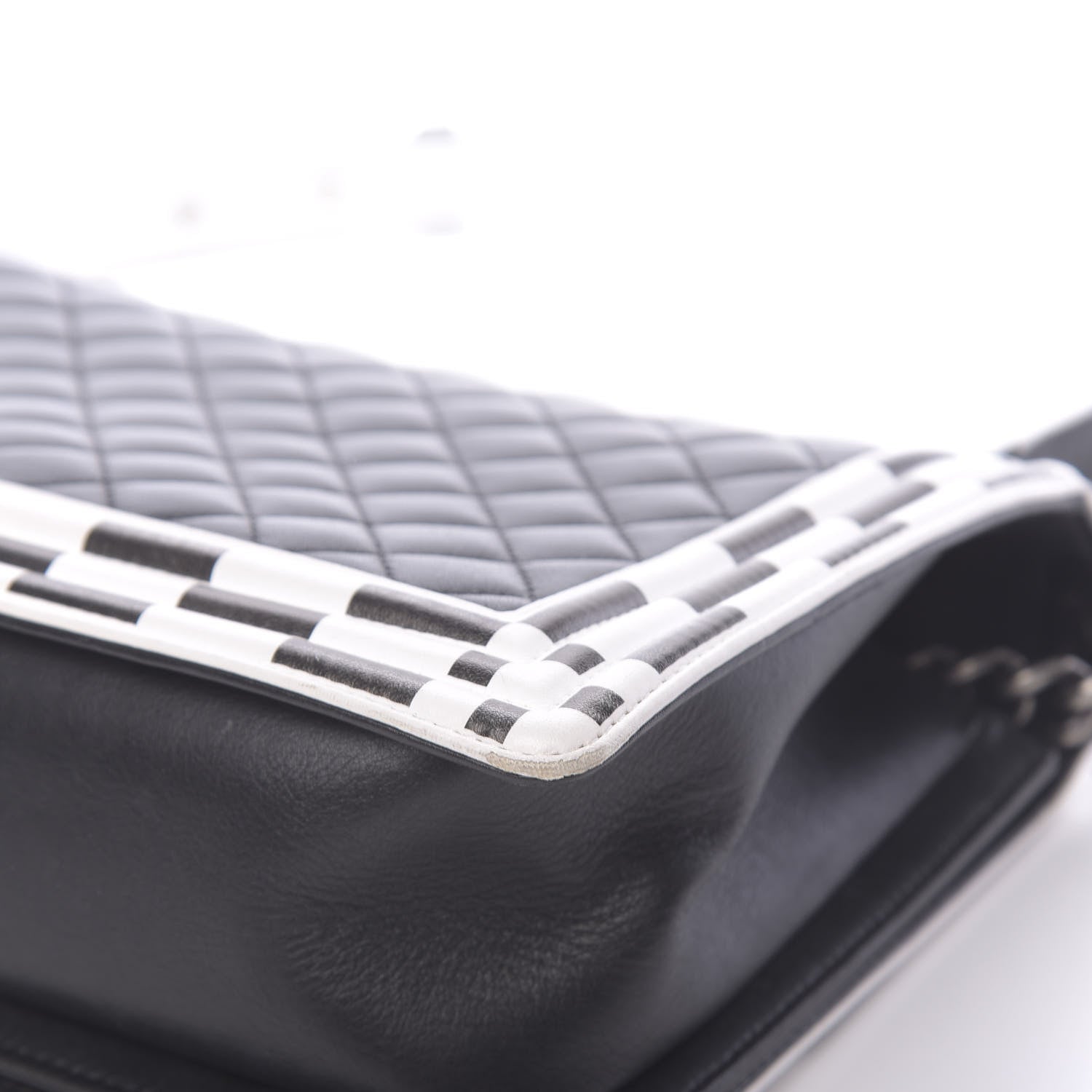 Chanel Calfskin Quilted Checkerboard Trim New Medium Boy Flap Black White 11 of 12