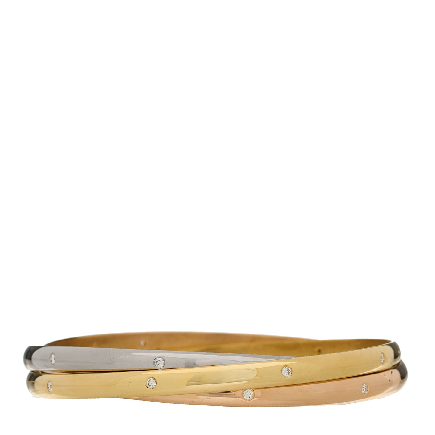 18K Pink Yellow White Gold Diamond Trinity Bangle Bracelet