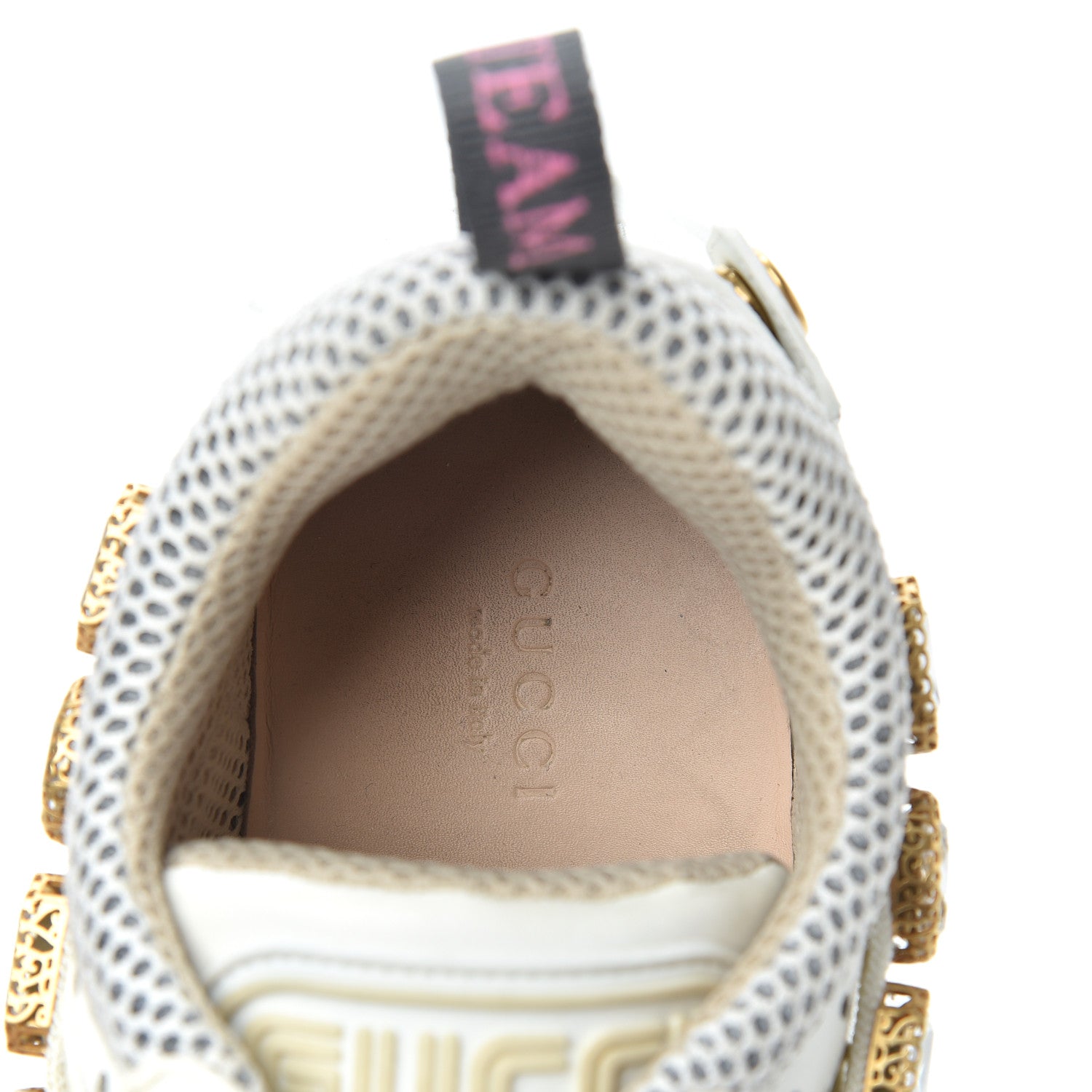 Gucci X SEGA Mesh Calfskin Suede Removable Crystals Womens Flashtrek Sneakers 37.5 Great White 5 of 7