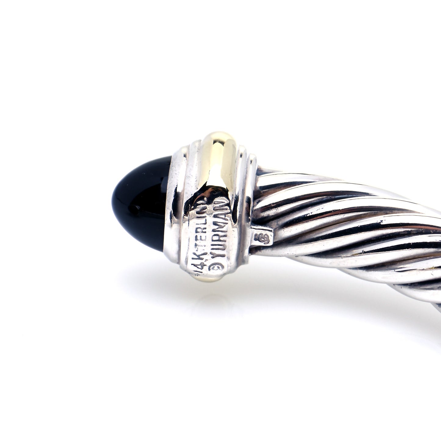 Sterling Silver 14K Yellow Gold Black Onyx 7mm Cable Classics Bracelet