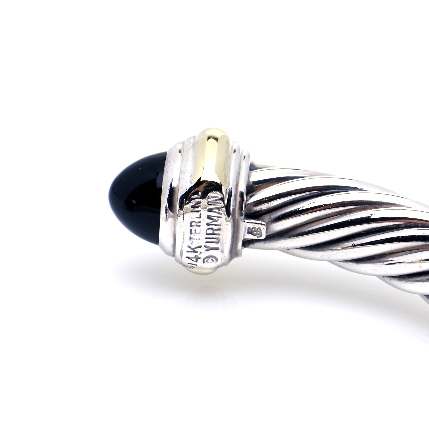 David Yurman Sterling Silver 14K Yellow Gold Black Onyx 7mm Cable Classics Bracelet 6 of 7