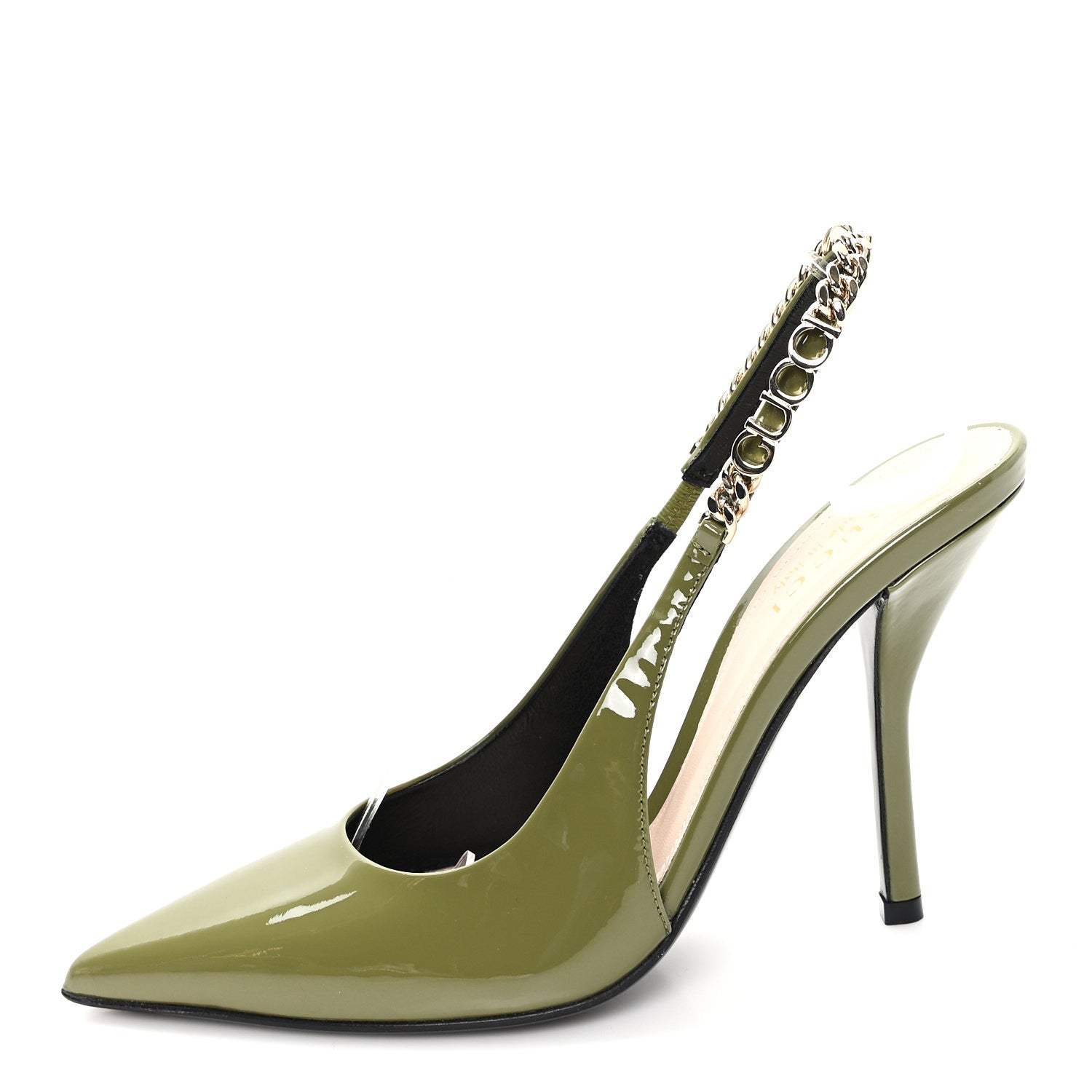 Gucci Vernice Crystal Nappa Charlotte Signoria 105 Slingback Pumps 36 Herbs Light Green 1 of 10