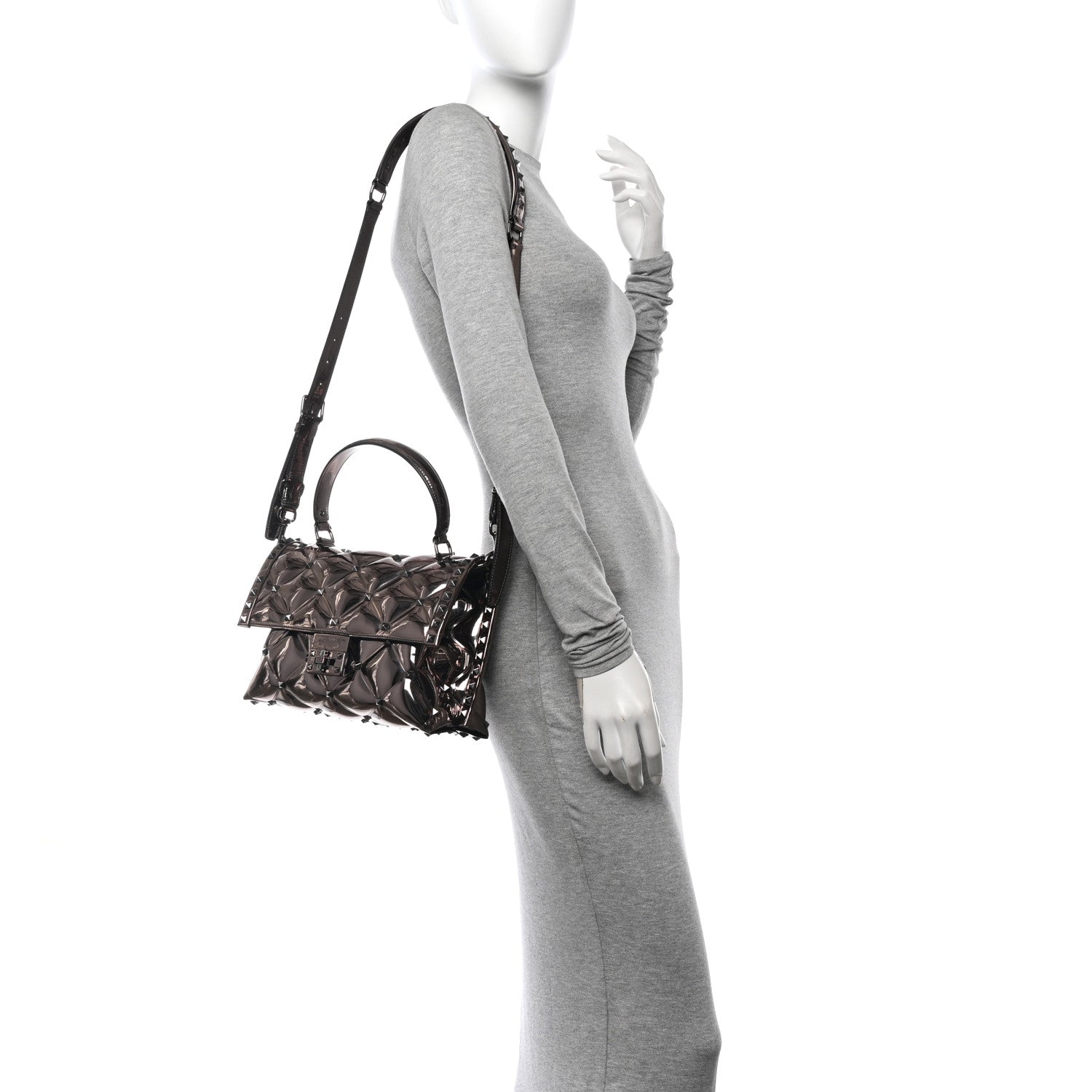 Valentino Garavani Metallic PVC Candystud Top Handle Bag Rutenio 2 of 9
