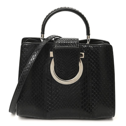 Salvatore Ferragamo Snakeskin Studded Thalia Top Handle Black 1 of 9