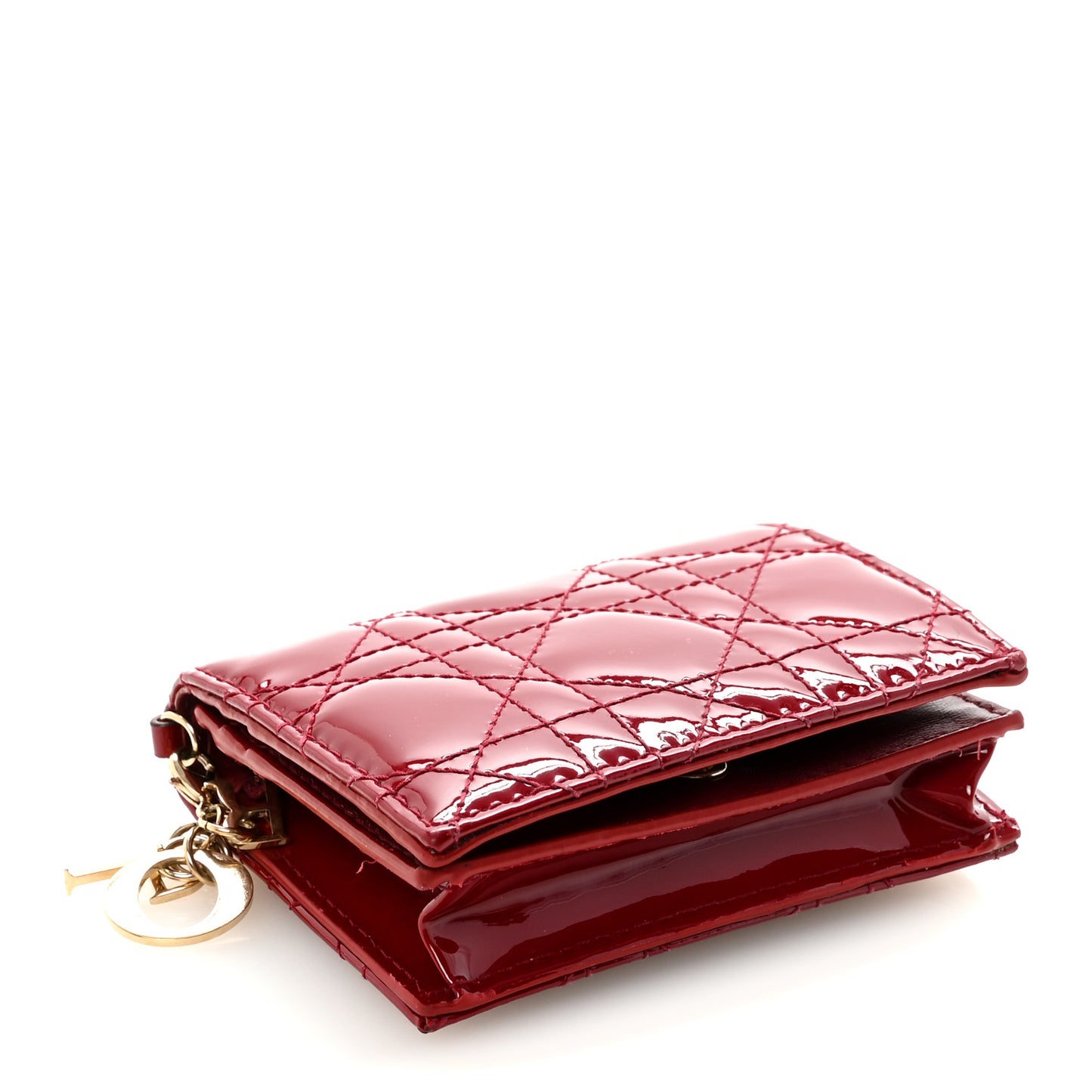 Patent Cannage Mini Lady Dior Wallet Cherry Red