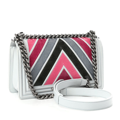 Chanel Lizard Chevron Quilted Medium Boy Flap Light Blue Multicolor 3 of 11