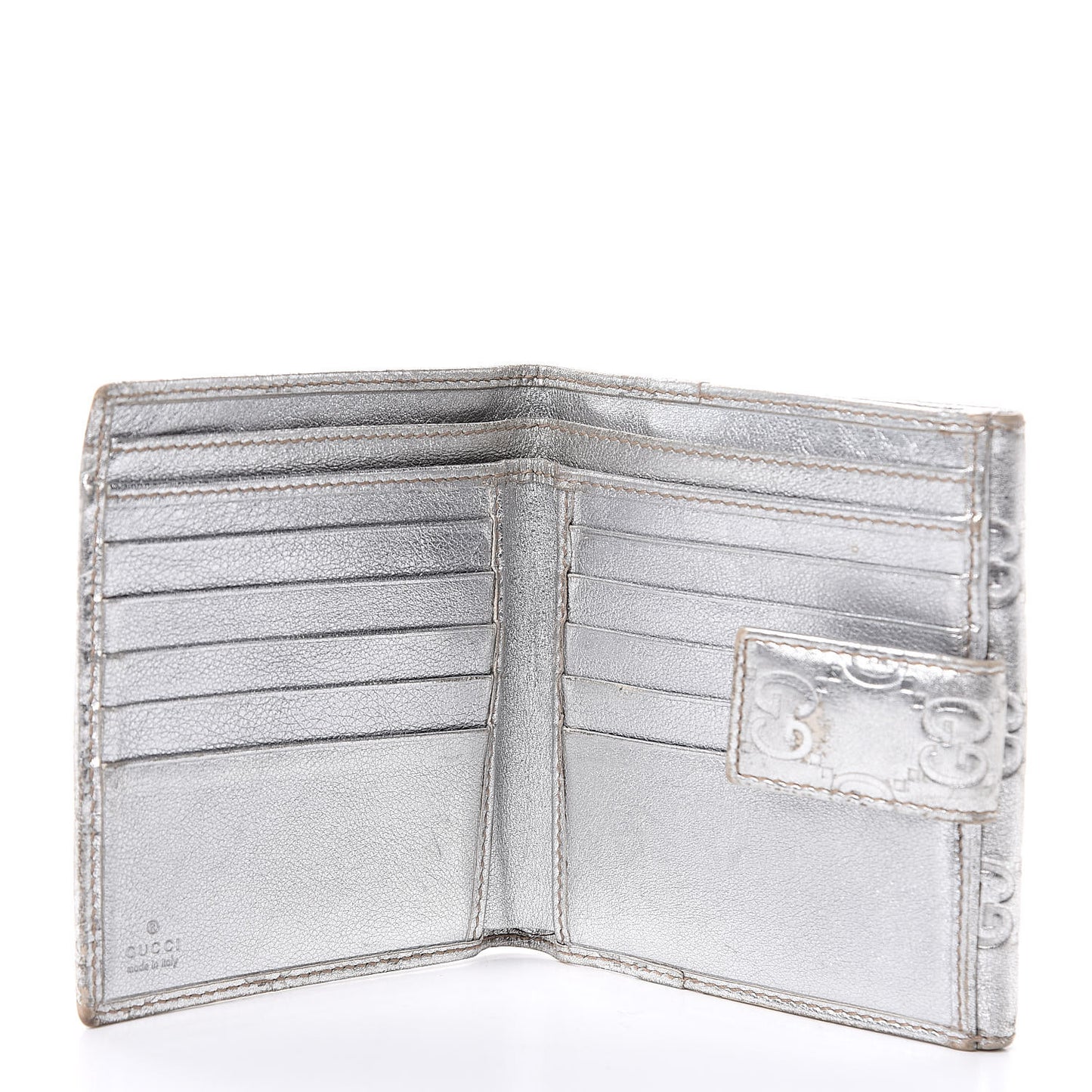 Metallic Guccissima Metal Bar French Flap Wallet Silver