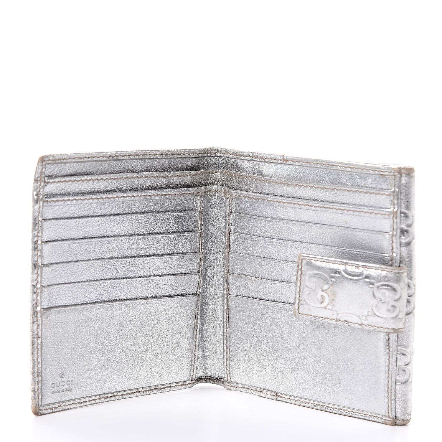 Gucci Metallic Guccissima Metal Bar French Flap Wallet Silver 5 of 13