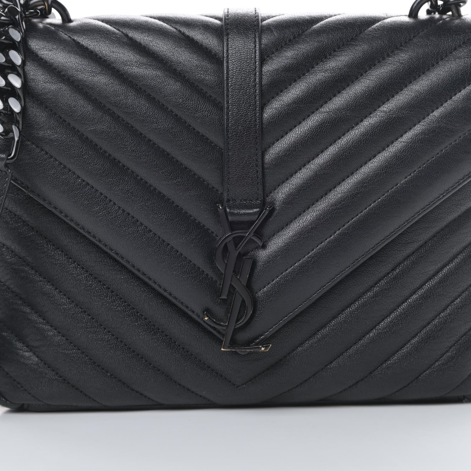 Saint Laurent Sheepskin Matelasse Chevron Monogram Monochrome Medium College Bag Black 8 of 13