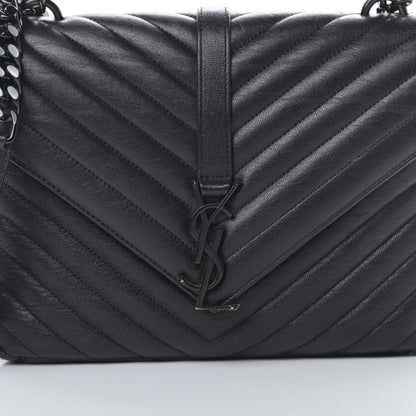 Saint Laurent Sheepskin Matelasse Chevron Monogram Monochrome Medium College Bag Black 8 of 13