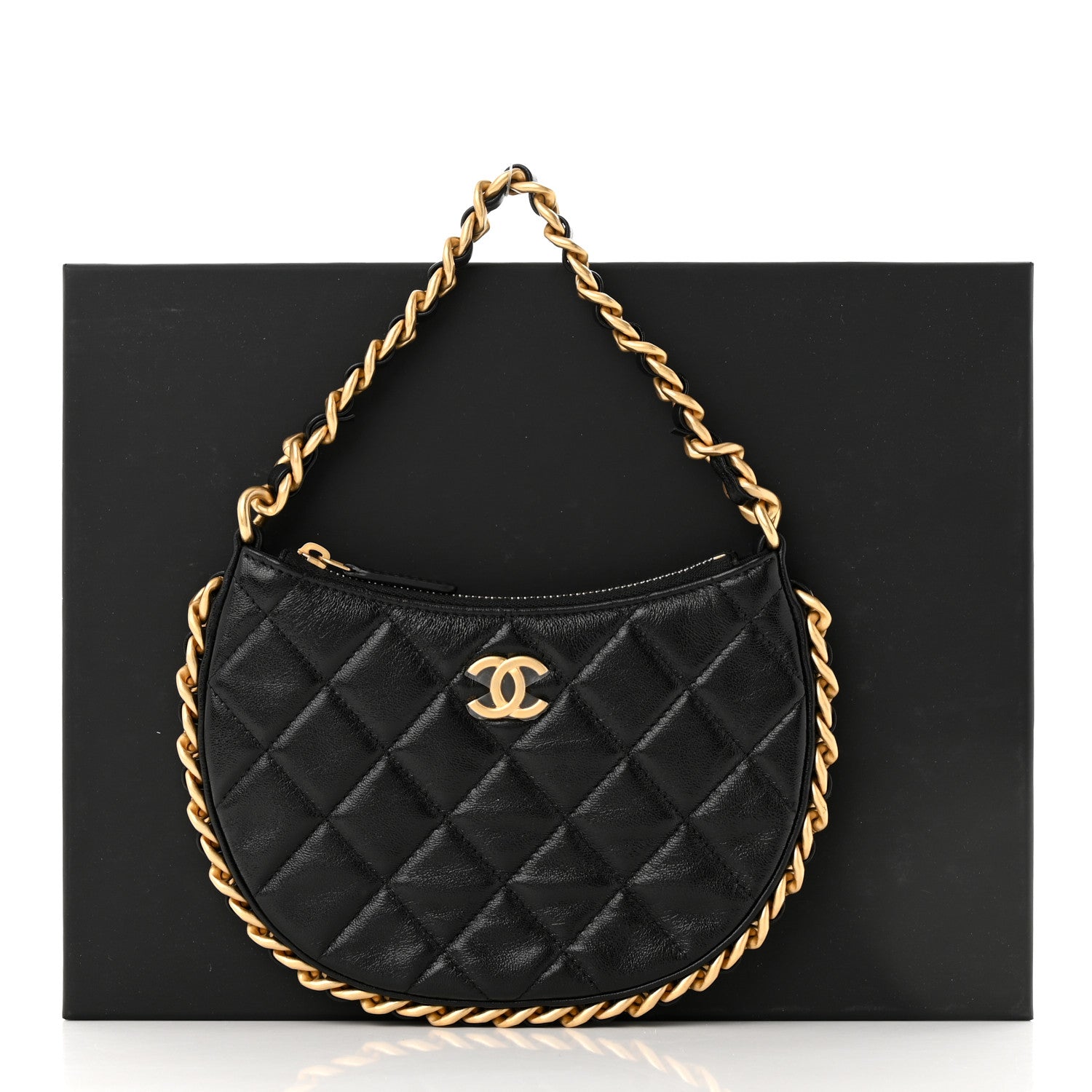 Chanel Shiny Crumbled Lambskin Quilted Round Small CC Hobo Black 11 of 11
