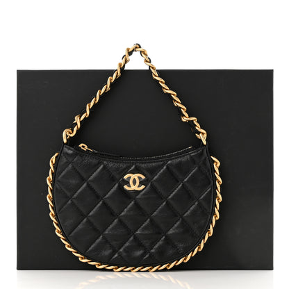 Chanel Shiny Crumbled Lambskin Quilted Round Small CC Hobo Black 11 of 11